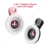 2 IN 1Mobile Phone 15x Macro Lens LED Ring Fill Flash Light for iPhone Smartphone Universal Ring Cli