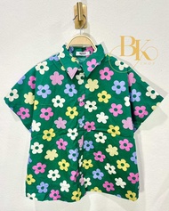 เสื้อคอปกเชิ้ตแขนสั้นผ้าคอตตอนญี่ปุ่น 100% ป้ายBK SHOP กระดุมหน้าแขนในตัวชาย โค้งผ่าข้าง เสื้อ Cloth