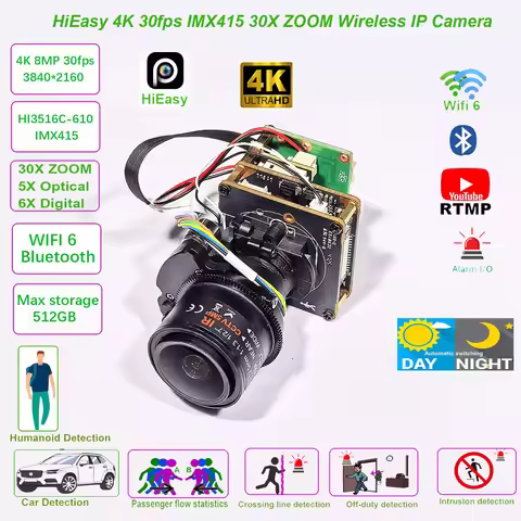 4K 8MP 30fps HiEasy IMX415 30X ZOOM Wireless Wifi IP Camera Module ONVIF RTMP SD Card PTZ