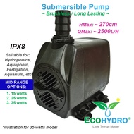 submersible water pump brushless hydroponics aquaponic fertigasi 15w 25w 35w aquarium ecohydro hidro