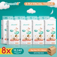 Munafie Pull Down Facial Tissue Paper 4 Ply Large Size Soft & Smooth Toilet paper 1280 Sheets/ Pack