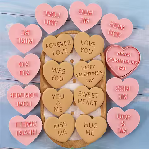 8Pcs Valentine's Day Cookie Cutters Love Heart Cookie Molds Biscuit Cutter Stamps Valentine's Day Ba