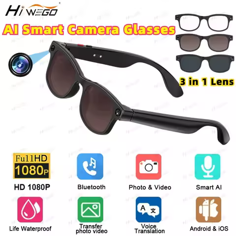 500W AI Smart Camera Sunglasses 3in1 lens ChatGPT Translation Voice Control WiFi Bluetooth HD1080P S