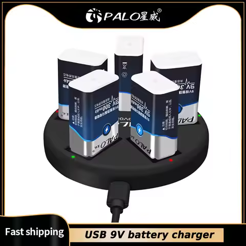 PALO 9V Li-ion Ni-MH Rechargeable Batteries Charger 5 slots usb charger fit for 9V lithium nimh nicd