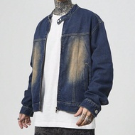 Y2K Vintage Street Style Nam Áo khoác biker rách có cổ đứng