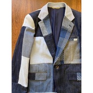 日本製 稀有品 UNITED ARROWS &amp; SONS SASHIKO BLAZER 刺子 藍染 拼接 西裝外套 M號 BORO 襤褸