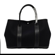 Hermes Garden Party 36 花園包 黑色帆布拼皮 手提包