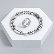 One Package of Titanium Chain Bracelet and Punk Ring for Men and Women Favorite