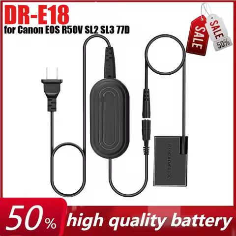 DR E18 DR-E18 Dummy Battery ACK E18 ACK-E18 AC Adapter for Canon EOS R50V SL2 SL3 77D 200D 250D T6i 