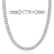 7MM Cuban Link Chain for Men Silver Chains, Silver Mens Necklace,316L Stainless Steel and 14K White 