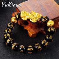 Yukiouo Jewelry Saudi Gold 18k Pawnable Legit Pure Gold Bracelet for Men Personality Unique Design Pixiu Transfer Bead Bracelet Fengshui Lucky Charm 2023 Non Tarnish &amp; Non Rust Jewelry Gold Pawnable Sale