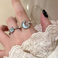 Women Blue Star Moon Open Ring Finger Rings Wedding Ring 2Pcs