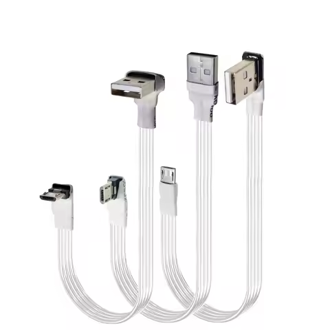 White 10CM 20CM Super Flat Flexible Up & Down & Left & Right Angled 90 Degree USB Micro USB Male to 