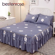Bestenroseเบสิโรสกระโปรงคิงไซส์/ควีนไซส์ 3 IN 1 Cadar Ropolชุดผ้าปูที่นอน 2 ชิ้นปลอกหมอนกระโปรง 5/6/7 ฟุตผ้าคลุมเตียง