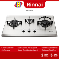 Rinnai Built-In Hob (78CM/3.7kW) 3-Burner Matt Enamel Pan Support Stainless Steel Gas Hob RB-713N-S