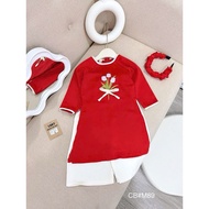 Áo dài tết CB-M89 cho bé gái áo dài cách tân đỏ hoa thêu kèm bờm nhún cho bé