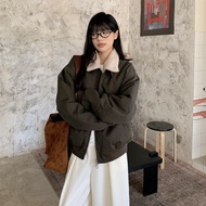 Lapel Jacket Women Coat Warm Winter Jacket Lamb Wool Loose Thick Retro Zipper Coffee Color 2025 DRG9