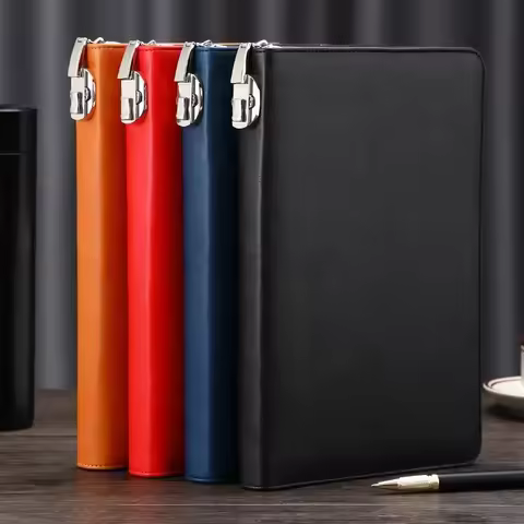 A5 Business Password Notebook with Lock Zipper Bag Notebook Loose Leaf Diary Meeting Minutes Noteboo