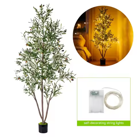 Artificial Olive Tree 7FT Tall Faux Plant Secure PE Material Anti-Tip Tilt Protection Low-Maintenanc