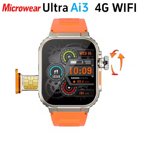 Microwear Ultra Ai3 Smartwatch Men Women 4G SIM card Wifi Cellular GPS NFC Ultra 3 Android 180° Rota
