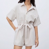 Áo liền quần nữ mùa hè dáng rộng thường ngày màu xám nhạt màu trơn DDrop áo liền quần