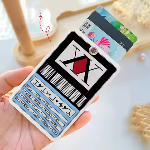 Anime Hisoka Hunter X Hunters 1Pc PU Leather Card Holder Keychain Key Ring Door Lock Access Tags ID 