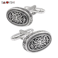 SAVOYSHI Vintage pattern Cufflinks for Mens Shirt Cuff buttons High quality Black Soft Enamel Cuff l