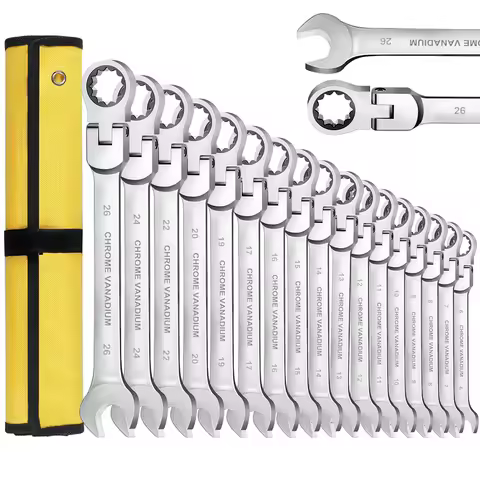 WOZOBUY Ratcheting Combination Wrench Set, 6-27mm Metric Flex Head Ratcheting Wrench, Chrome Vanadiu