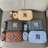 MLB老花單肩斜跨包復古滿印綠色相機包大容量包包