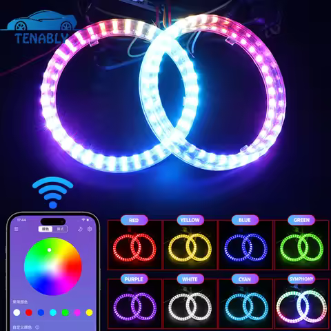 RGB Led Angel Eyes 80mm 95mm 2.5" 3.0Inch Led Projector Angel Eys Sequential with Turn Signal Car Le