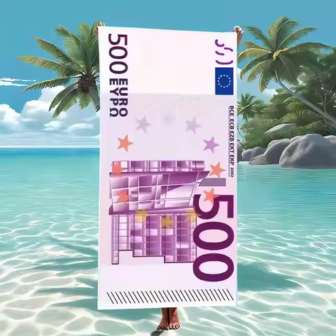 Modern European 500 Euro Banknote Beach Towel, Creative Money Art Quick-Dry Sand-Free Microfiber Bat