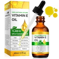 Vitamin E Oil, 75,000 IU, 100% Pure Vitamin E Oil for Skin, Hair & Nails, Hydrating Dry Skin, Face a