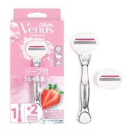 Gillette吉列 Venus維納斯 日本進口直郵濕潤肌膚體毛修剪修毛保護皮膚刮毛腋毛全身手動剃鬚脫腿毛 彈嫩美體除毛刀【草莓香】 1刀架2刀頭