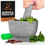 Mortar and Pestle Set - 100% Natural 2 Cup Unpolished Granite - Grind, Crush &amp; Mash Spices and More - Easy to Use &amp; Clean - Solid Stone Mortar and Pestle Large