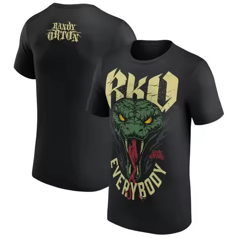 Men's Black Randy Orton RKO Everybody Viper T-Shirt Printed Wrestling Quick Dry Short Sleeve Casual 