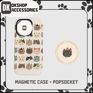 DKshop Cat Magnetic Case with Many Expressions – PopSocket Included, Cute, Shockproof, Supports Wire