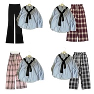 Collection of 95cm long pants + foam shirt with blue scarf in youthful style