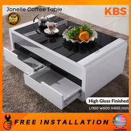 (FREE Installation+Shipping) KBS Jonelle 3.6FT Premium White High Gloss Coffee Table / Tempered Glas