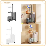 [gaqvfe8e] Garage Ball Storage Cart Sports Rackets Yoga Ball Storage Bins Multifunction