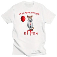 T-Shirt Kapas Lelaki & Wanita - "Kita Semua MEOW Di Sini" Baju Kasual Lengan Pendek Kucing Badut Kel
