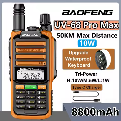 Baofeng UV-68 Pro Max V2 Walkie Talkie 10W IP68 Waterproof 8800mah 50KM LongRange Type-C UV-S22 Pro 