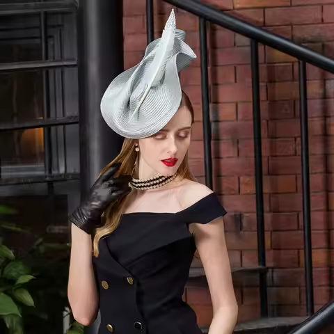 Patchwork Pillbox Weddings Dress Hat Vintage Fedora Ladies Elegant Feather Sinamay Base Bridal Jocke