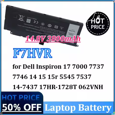14.8V 3800mAh F7HVR G4YJM T2T3J Laptop Battery for Dell Inspiron 17 7000 7737 7746 14 15 15r 5545 75