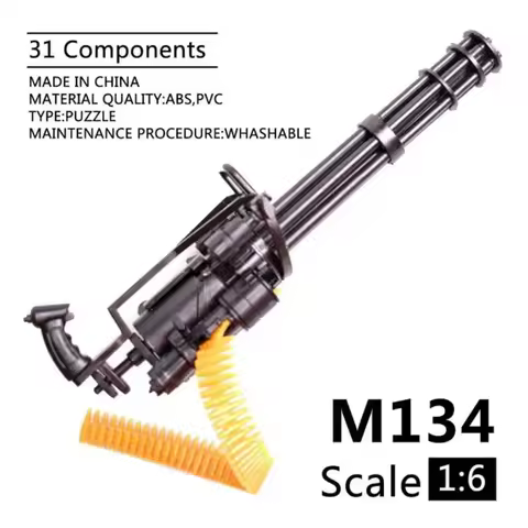 1:6 Scale M134 Gatling Minigun Plastic 4D Gun Model T800 Heavy Machine Guns + Bullet Belt for 12 Inc