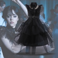 MQATZ Wednesday ชุดชุดสีดำของเด็กผู้หญิงวัย3-10ขวบเบบี้กลวงกระโปรงชุดเจ้าหญิงเดินอีสเตอร์ YDS003เครื