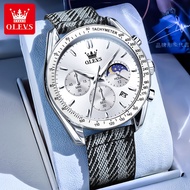 OLEVS 3630 นาฬิกาควอตซ์สําหรับผู้ชายแฟชั่นผ้าไนลอนสายนาฬิกาข้อมือข้างแรมโครโนกราฟปฏิทินมัลติฟังก์ชั่