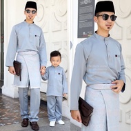 BAJU MELAYU KELABU SILVER GREY SET AYAH ANAK PREMIUM | BAJU MELAYU RAYA DEWASA BUDAK LELAKI SEDONDON