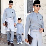 BAJU MELAYU MODEN KELABU GREY DEWASA AYAH ANAK BAPA BUDAK KANAK KANAK PEARLSKIN