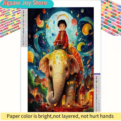 1pc 5D DIY Diamond Painting 20*30cm/7.87in*11.8inch Oil Canvas Boy Riding Elephant Adult Decompressi