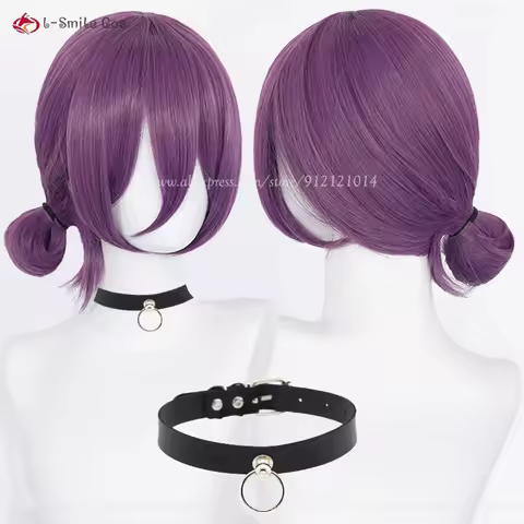 Anime Reze Cosplay Wig 45cm Purple Wig With Choker Anime Cosplay Costume Women Reze Wigs Heat Resist